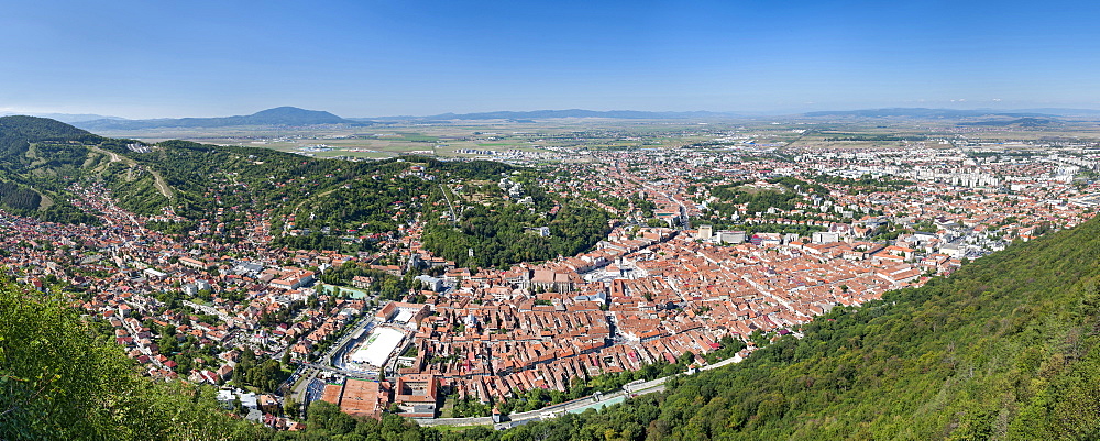 Panoramic view of Brasov, a city in the Transylvania region of central Romania, Europe