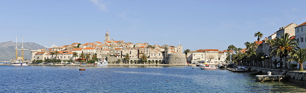 Overlooking the historic town of Korcula, Croatia, Europe