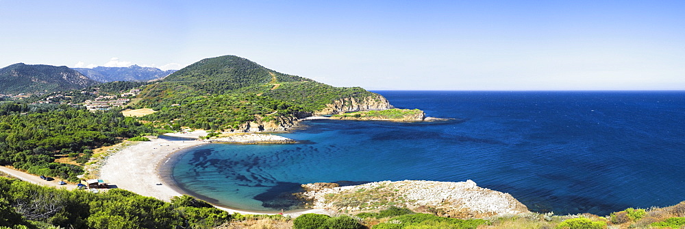 Circular bay of Torre di Chia on the Costa del Sud, Sulcis Province, Sardinia, Italy, Europe