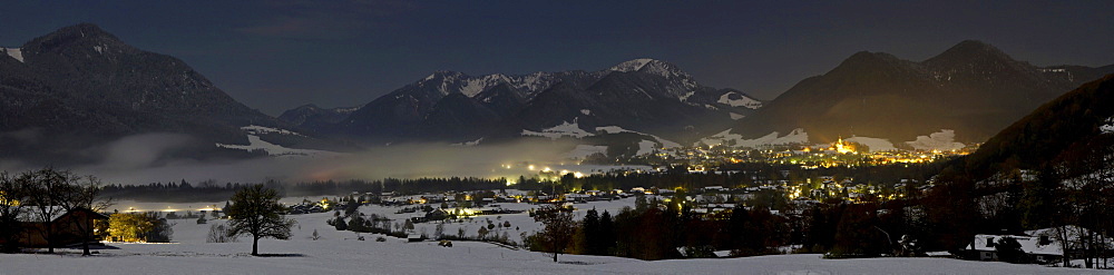 Ruhpolding at night in winter, Chiemgau Alps, Upper Bavaria, Germany, Europe