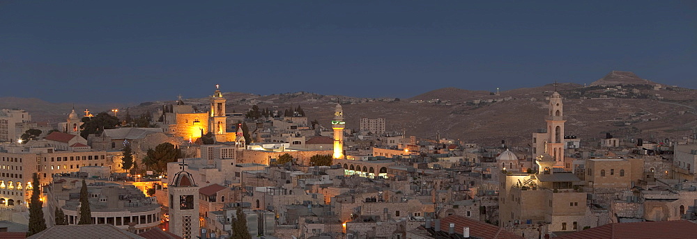 Panoramic view of Bethlehem at night, Palestine, Middle East