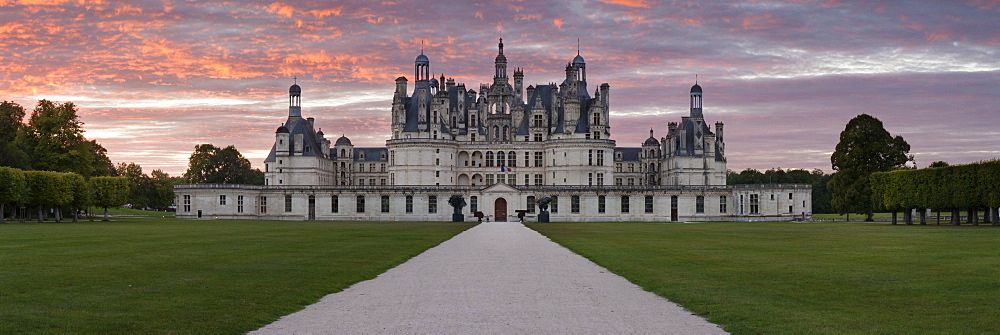 Chateau de Chambord, south facade, at sunset, department of Loire et Cher, Centre region, France, Europe