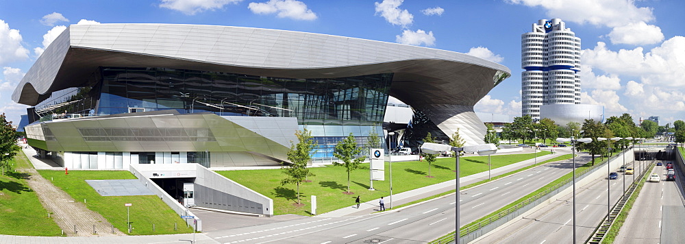 BMW Welt with the BMW Museum on Mittleren Ring, the central ring road near the Olympic Centre, Munich, Upper Bavaria, Bavaria, Germany, Europe