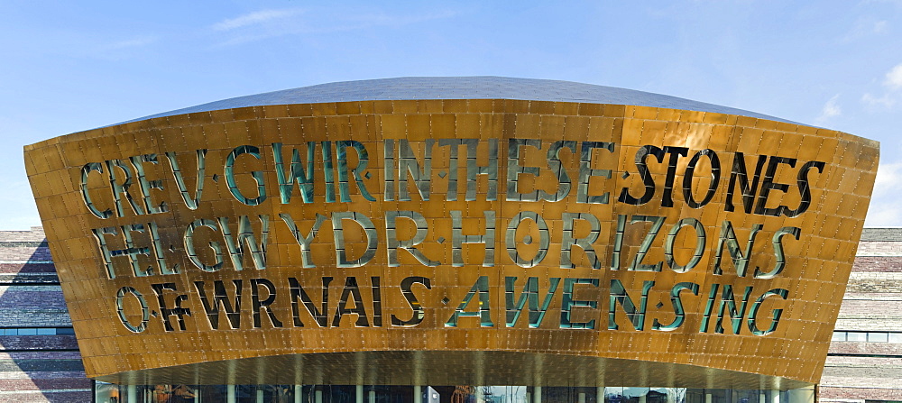 Wales Millennium Centre or Canolfan Mileniwm Cymru, home of Welsh National Opera, WNO, Cardiff Bay, Cardiff, Caerdydd, Wales, United Kingdom, Europe