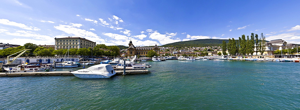 View of the Port, Neuchatel, Lake Neuchatel, Canton Neuchatel, Switzerland, Europe