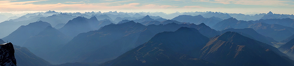 Mountain panorama from Zugspitze Mountain over the Alps, Germany, Europe