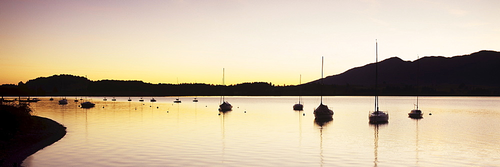 Sunrise at Ostereinen on Forggensee lake, Ostallgaeu district, Bavaria, Germany, Europe