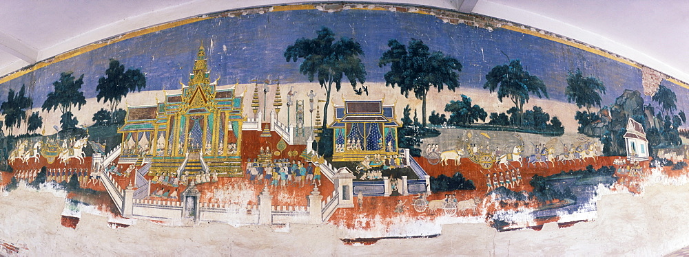 Ramayana murals in the Royal Palace, Phnom Penh, Cambodia, Indochina, Southeast Asia, Asia