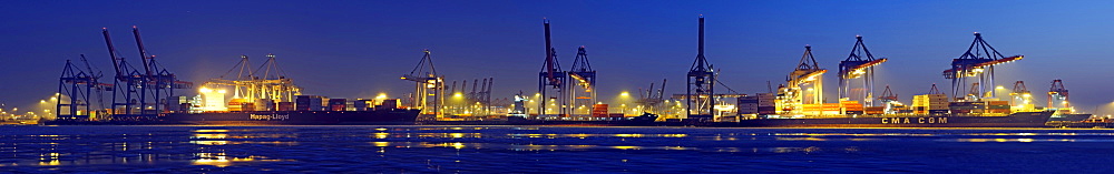 Burchardkai terminal, container terminal in the port of Hamburg, panorama from 5 separate shots, Hamburg, Germany, Europe