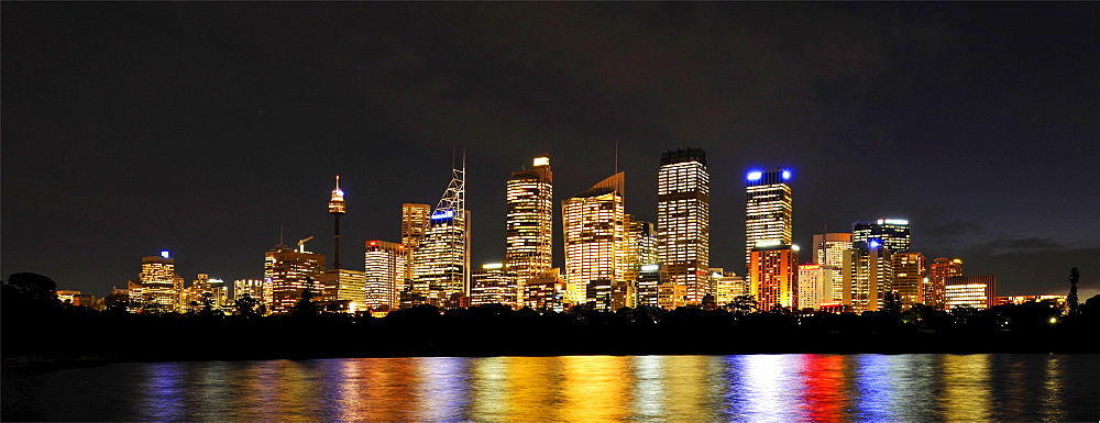 Panorama of Sydney's skyline, TV Tower, Central Business District, night, Sydney, New South Wales, Australia