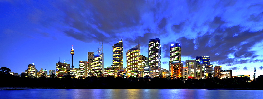 Panorama of Sydney's skyline, TV Tower, Central Business District, night, Sydney, New South Wales, Australia