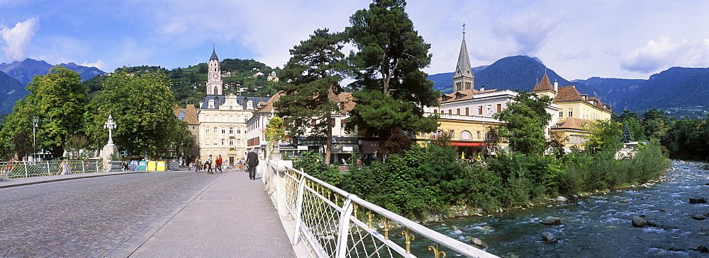 Art Nouveau bridge over Passer River, Merano, Trentino, Alto Adige, Italy, Europe