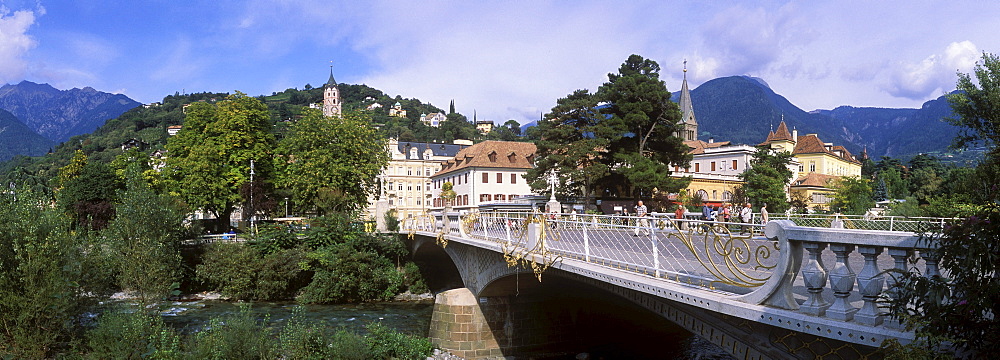 Art Nouveau bridge over Passer River, Merano, Trentino, Alto Adige, Italy, Europe