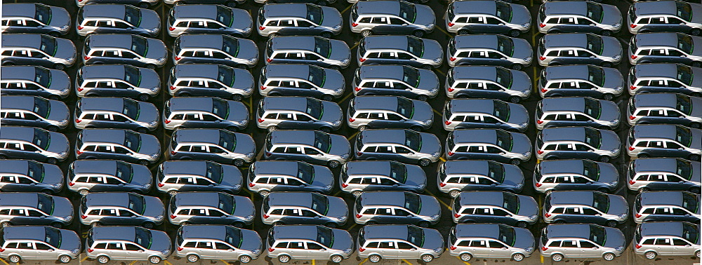 Aerial photo, OPEL Werk 1 Laer, Opel car factory plant 1, parking lot for new ZAFIRA cars before delivery, Bochum, Ruhr district, North Rhine-Westphalia, Germany, Europe