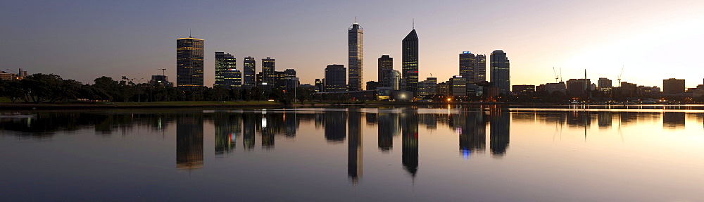 Skyline of Perth before sunrise, Perth, Western Australia