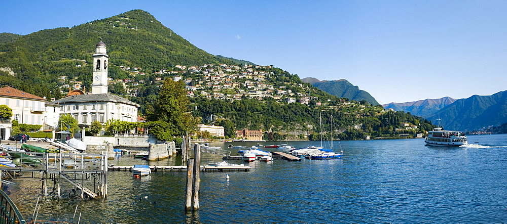 La chiesa di San Vincenzo Church, behind it the Villa d este, Cernobbio, Como province, Lake Como, Italy, Europe