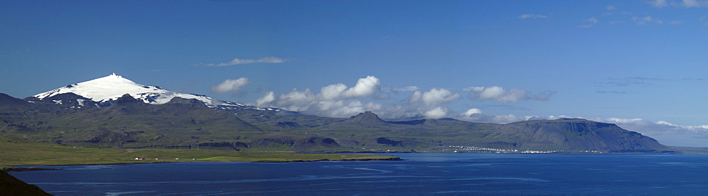 View to the glacier SnÃŠfellsjokull on the SnÃŠfellsnes peninsula Iceland