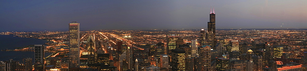 Panorama of the Skyline of downtown Chicago as seen from John Hancock, Illinois, USA