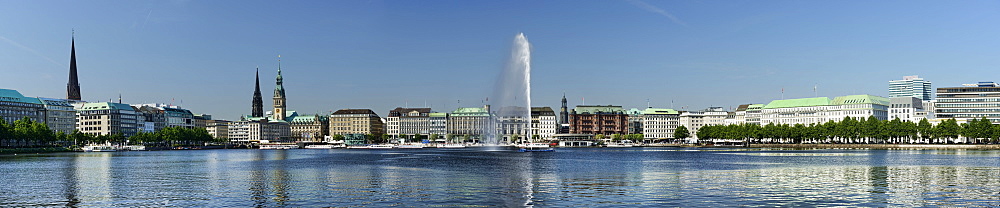 Panoramic view of the Binnenalster, Inner Alster Lake, Hamburg, Germany, Europe