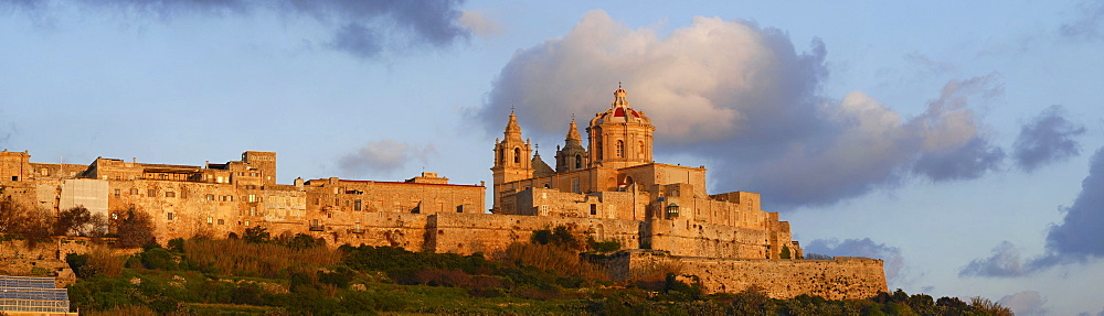 Mdina with the cathedral in morning light, central Malta, Europe