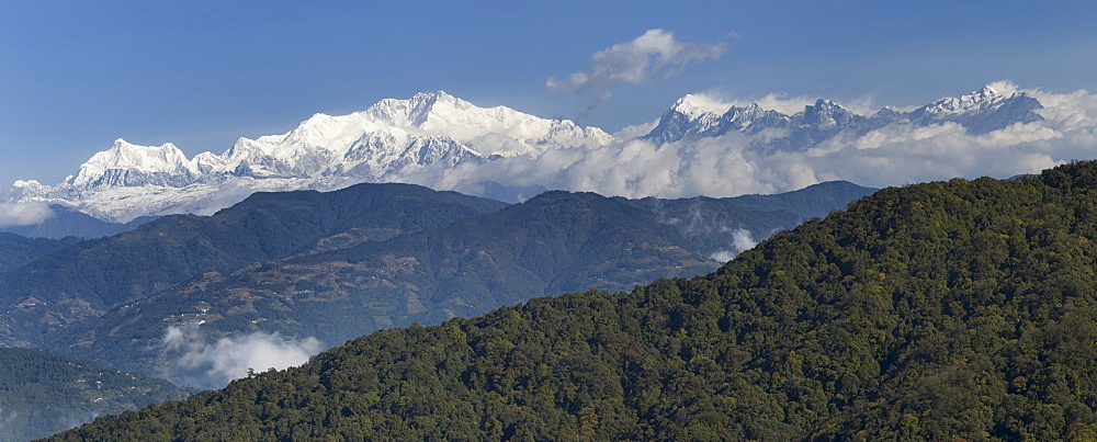 View from West Bengal, India towards Mount Kangchenjunga on the border between Sikkim and Nepal, Asia