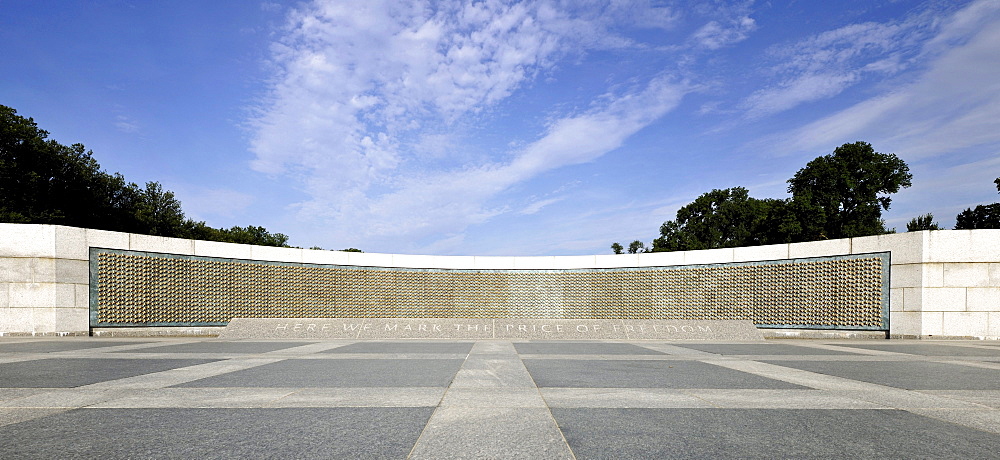 Memorial Wall "The Price of Freedom" with 4048 stars in honour of U.S. soldiers, National World War II Memorial, WWII Memorial or Second World War Memorial, Washington DC, District of Columbia, United States of America, PublicGround