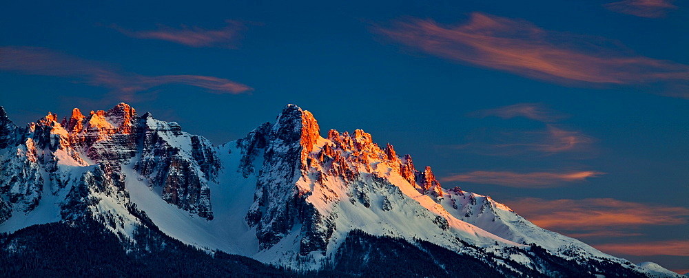 Latemar and Eggentalerhorn mountains in the evening light, Dolomites, Alto Adige, Italy, Europe