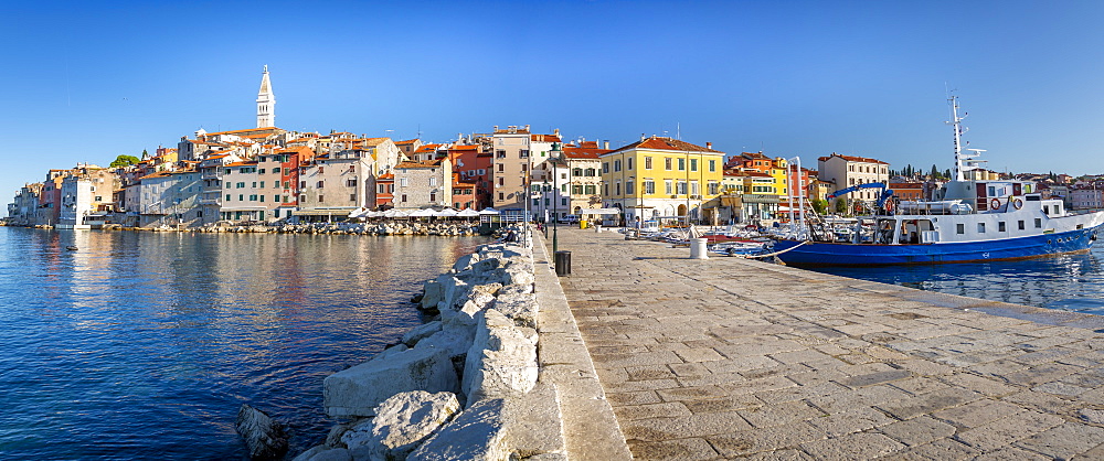 View of harbour and the old town with the Cathedral of St. Euphemia, Rovinj, Istria, Croatia, Adriatic, Europe