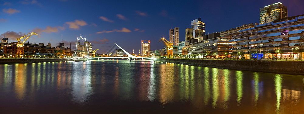 Puente de la Mujer (Bridge of the Woman) at dusk, Puerto Madero, Buenos Aires, Argentina, South America