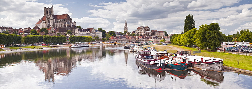 The cathedral and town of Auxerre on the River Yonne, Burgundy, France, Europe