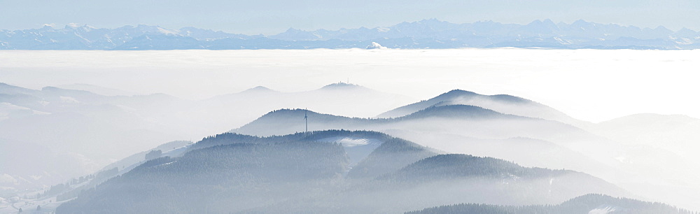 Swiss alpine panorama in winter view from the Belchen in the Black Forest