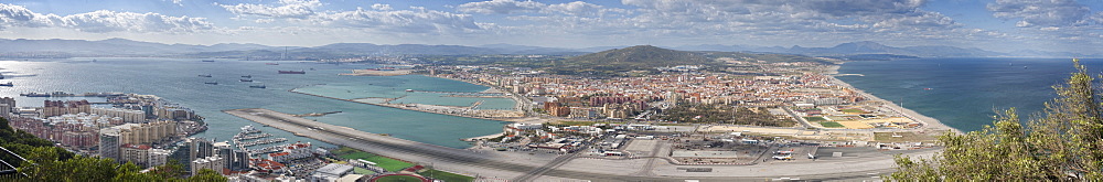 Rock Of Gibraltar, ariel view, city of Gibraltar, Tken from fort. City Of Gibraltar, Gibraltar Strait , Gibraltar Strait . UK