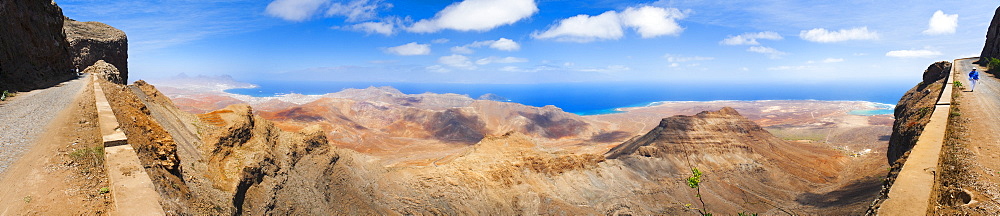 04/04/2009. Cape Verde, Cabo Verde, São Vicente, Mindelo,  Monte VerdeSao Pedro, View from Monte Verde towards Praia Grande. Mindelo, Mt Verde, Sao Vicente Island. Cape Verde Islands