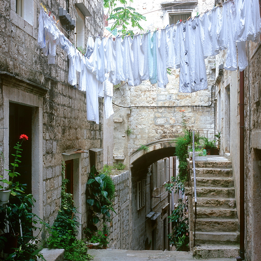 Washing on a line above a lane, Dubrovnik, Dalmatia, Croatia