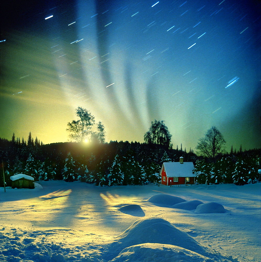 Polar light and moonrise, Lillehammer, Norway