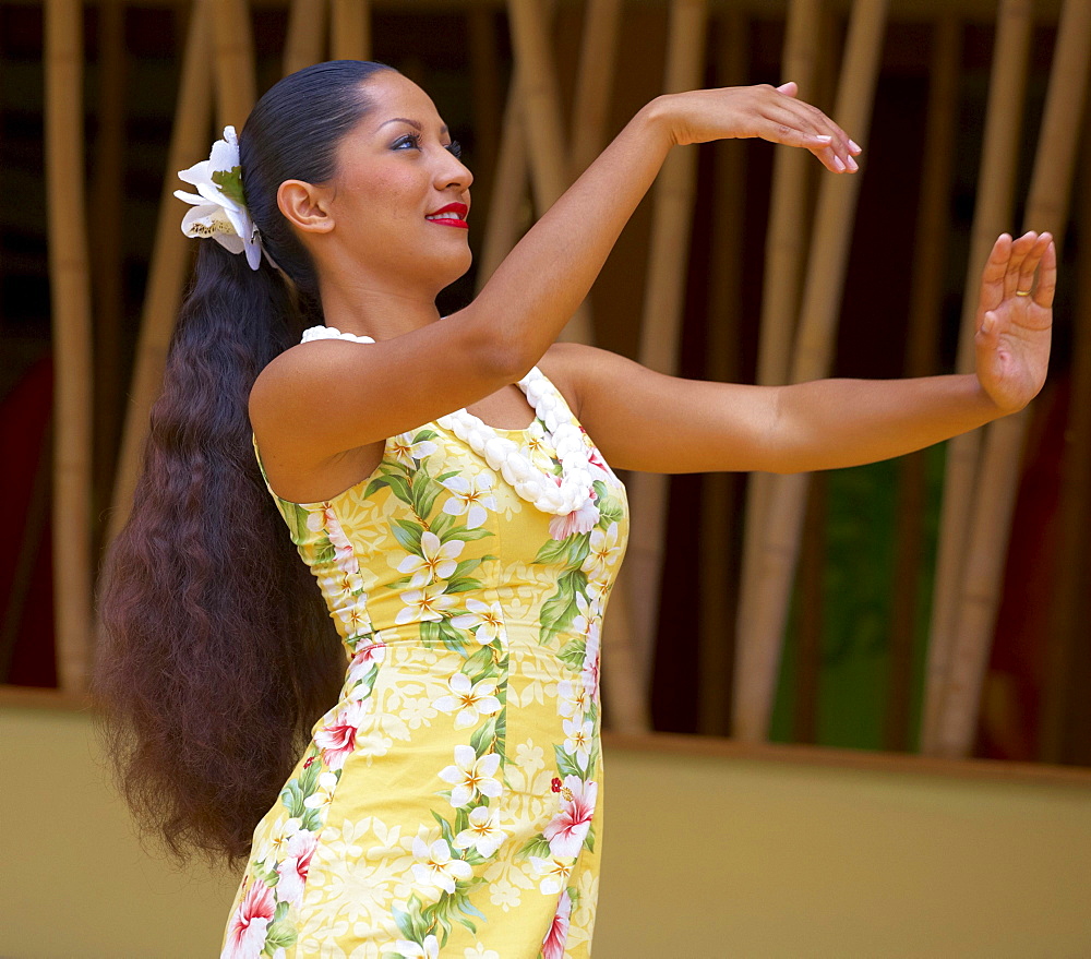 Local woman dancing Hula, Oahu, Hawaii, USA, America