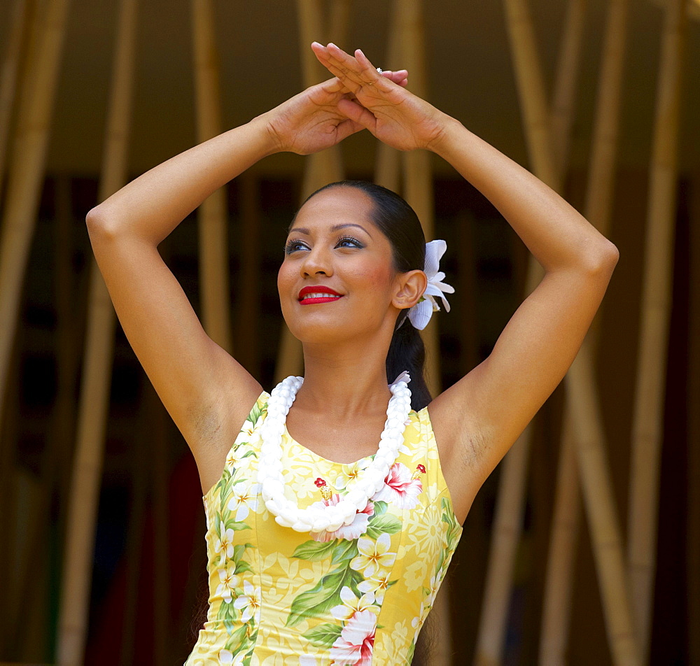 Local woman dancing Hula, Oahu, Hawaii, USA, America