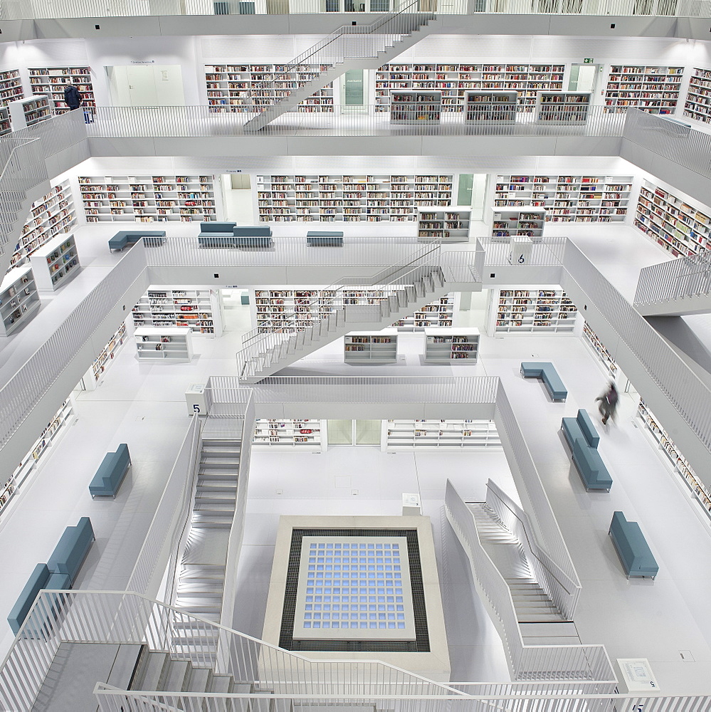 Interior view of the new public library Stuttgart, Baden-Wuerttemberg, Germany, Europe