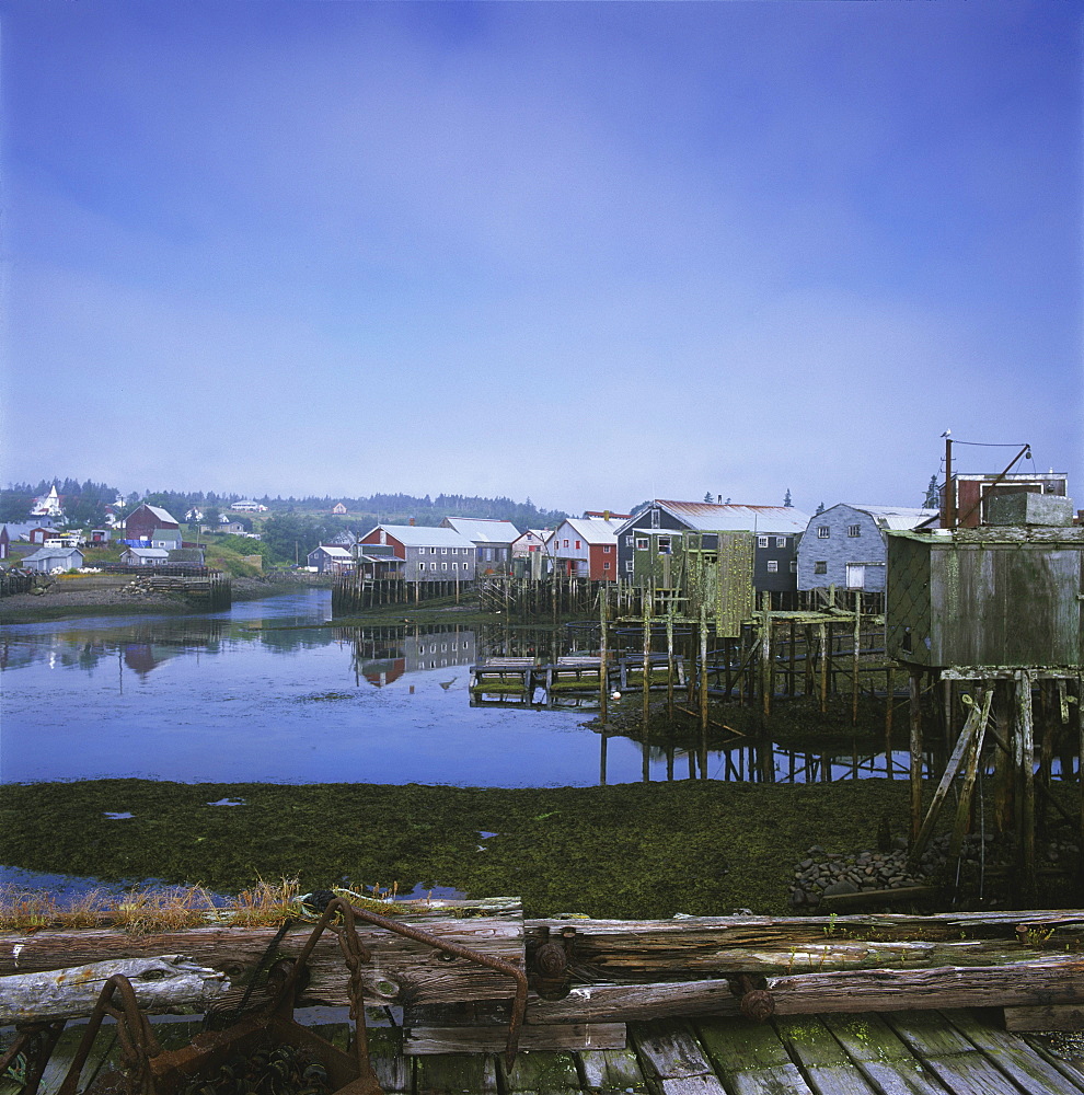 Old Fishermen's Settlement in Fog, Seal Cove, Grand Manan Island, New Brunswick.