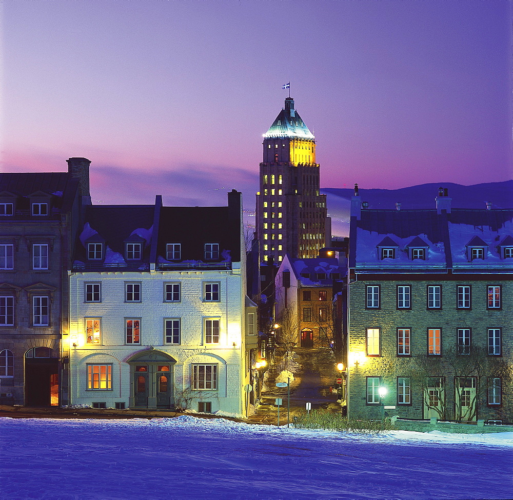 St. Denis Street with Edifice Price building in the Background in Winter, Quebec City, Quebec