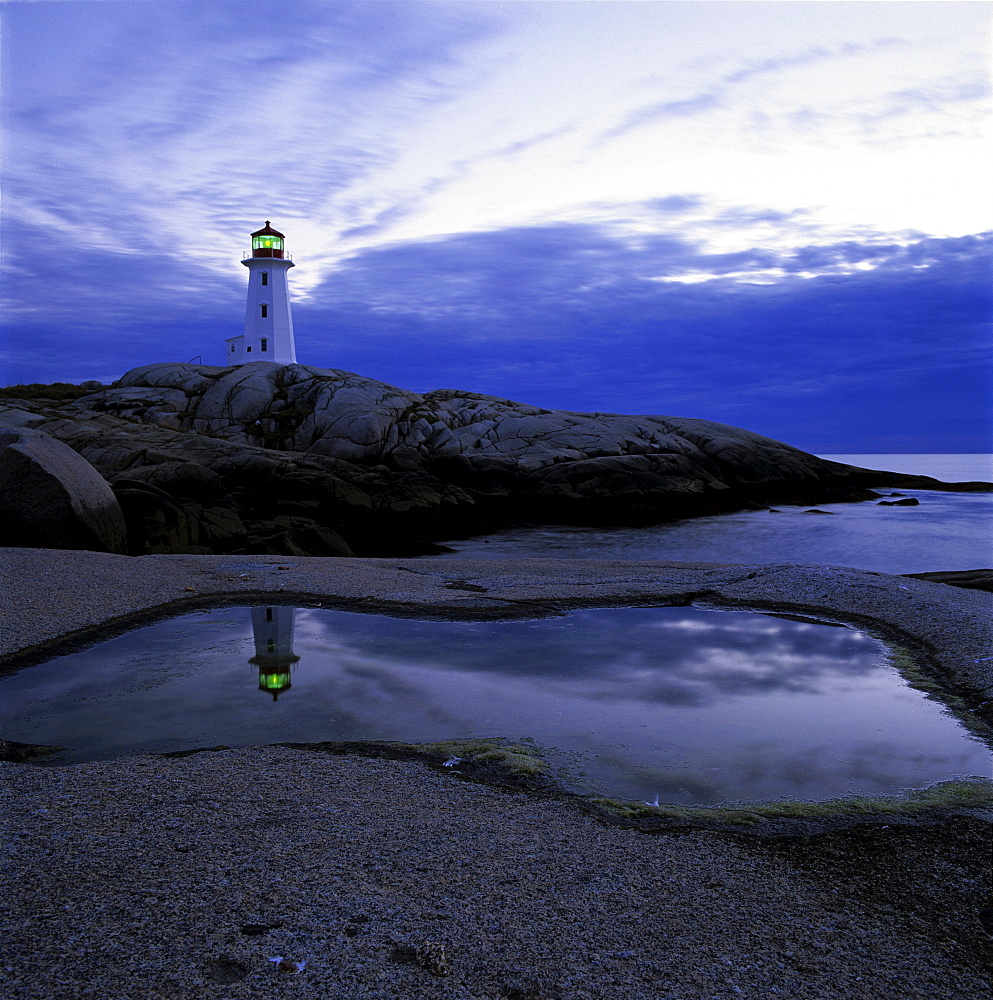 Lighthouse and its Reflection at Dusk, Peggy's Cove, Nova Scotia