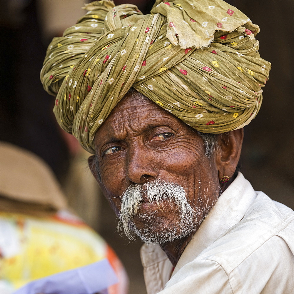 Portrait of a senior Indian man in a turban, Jaisalmer Fort, Jaisalmer, Rajasthan, India