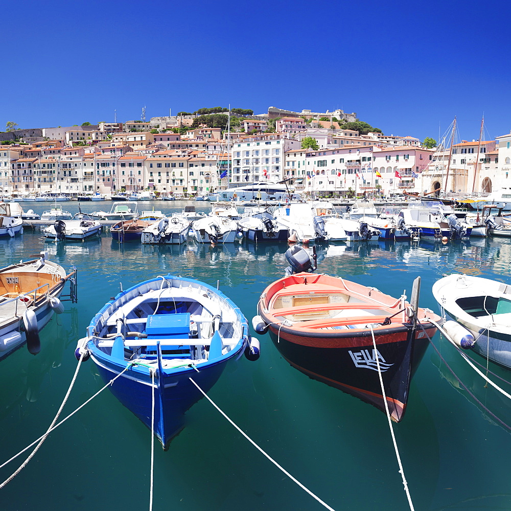 Harbour with fishing boats, Portoferraio, Island of Elba, Livorno Province, Tuscany, Italy, Mediterranean, Europe