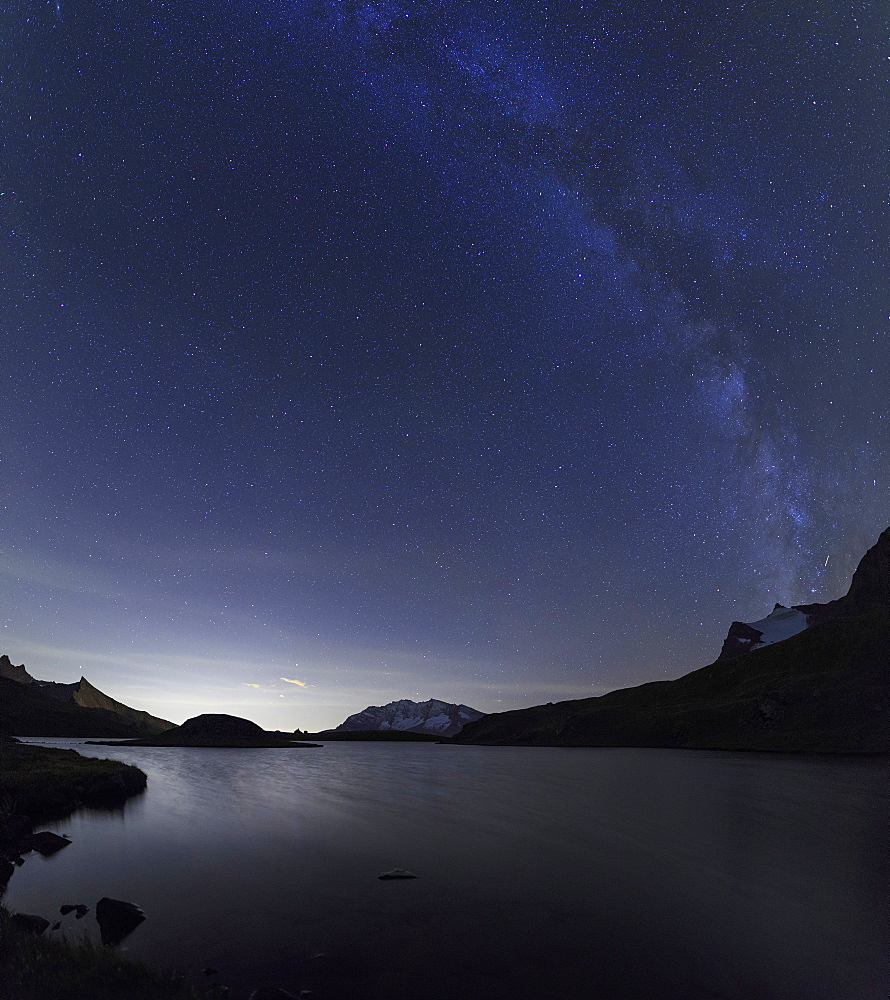 Milky Way over Rossett Lake at an altitude of 2709 meters, Levanne, Gran Paradiso National Park, Alpi Graie (Graian Alps), Italy, Europe