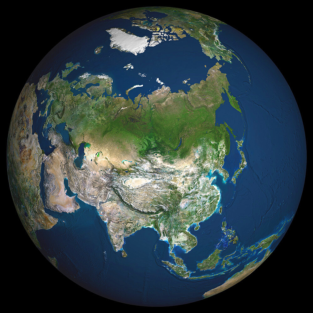 Globe Asia, True Colour Satellite Image. Earth. True colour satellite image of the Earth, centred on Asia