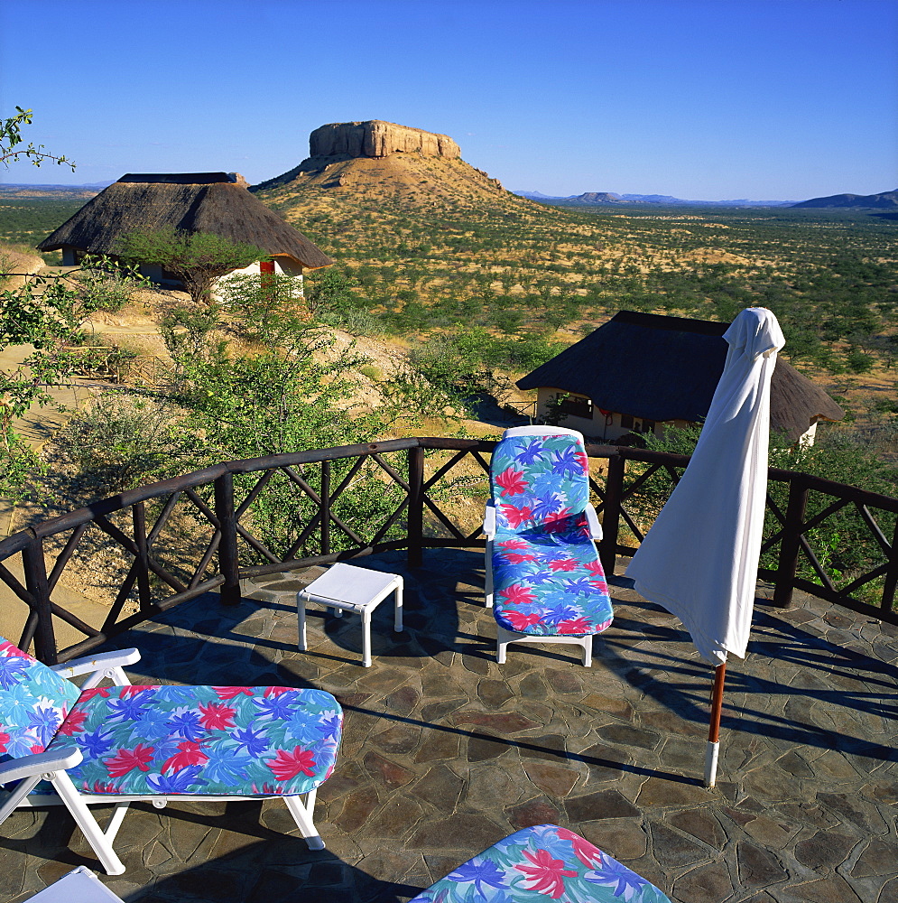 Pool terrace of the Vingerklip Safari Lodge, Damaraland, Namibia, Africa