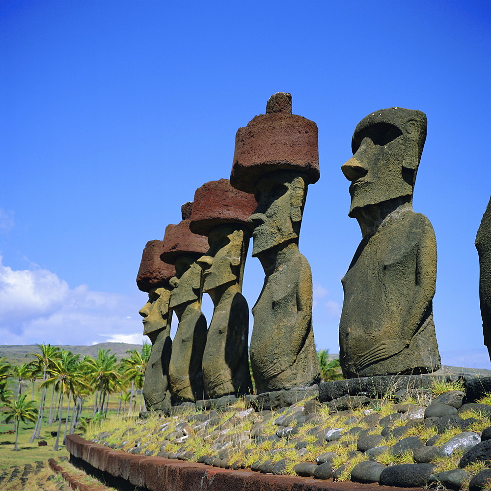 Ahu Nau Nau at Anakena Beach, Easter Island, Chile