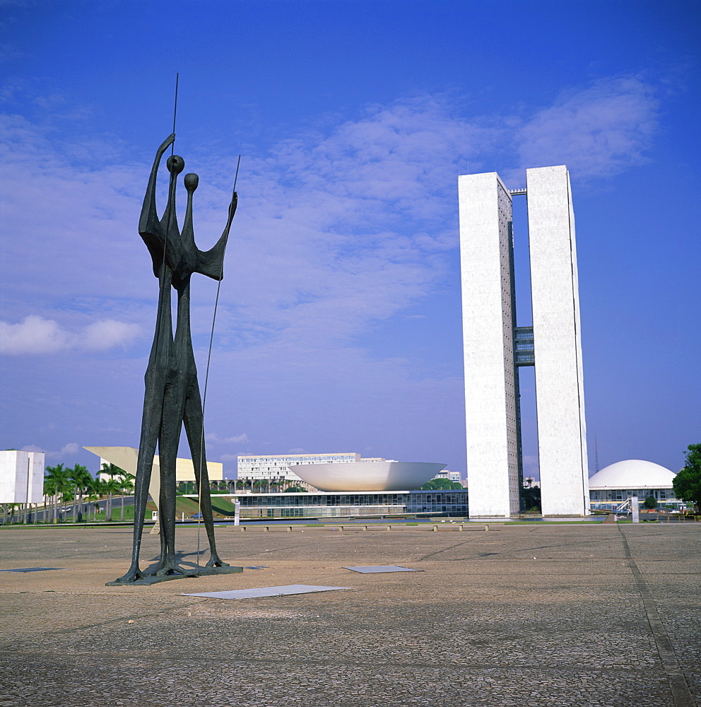 Statues, before the Palacio do Congresso, Brasilia, UNESCO World Heritage Site, Brazil, South America