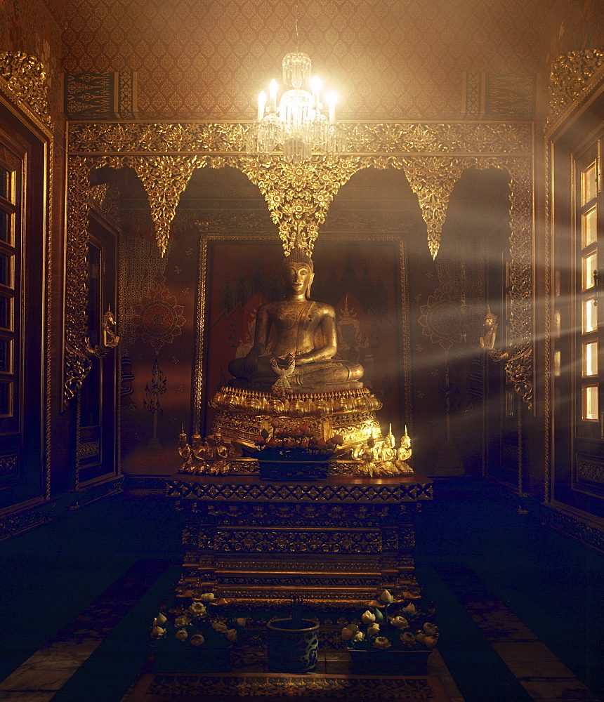 A Sukhothai Buddha image inside a private chapel at the Prasat Museum, Bangkok, Thailand, Southeast Asia, Asia