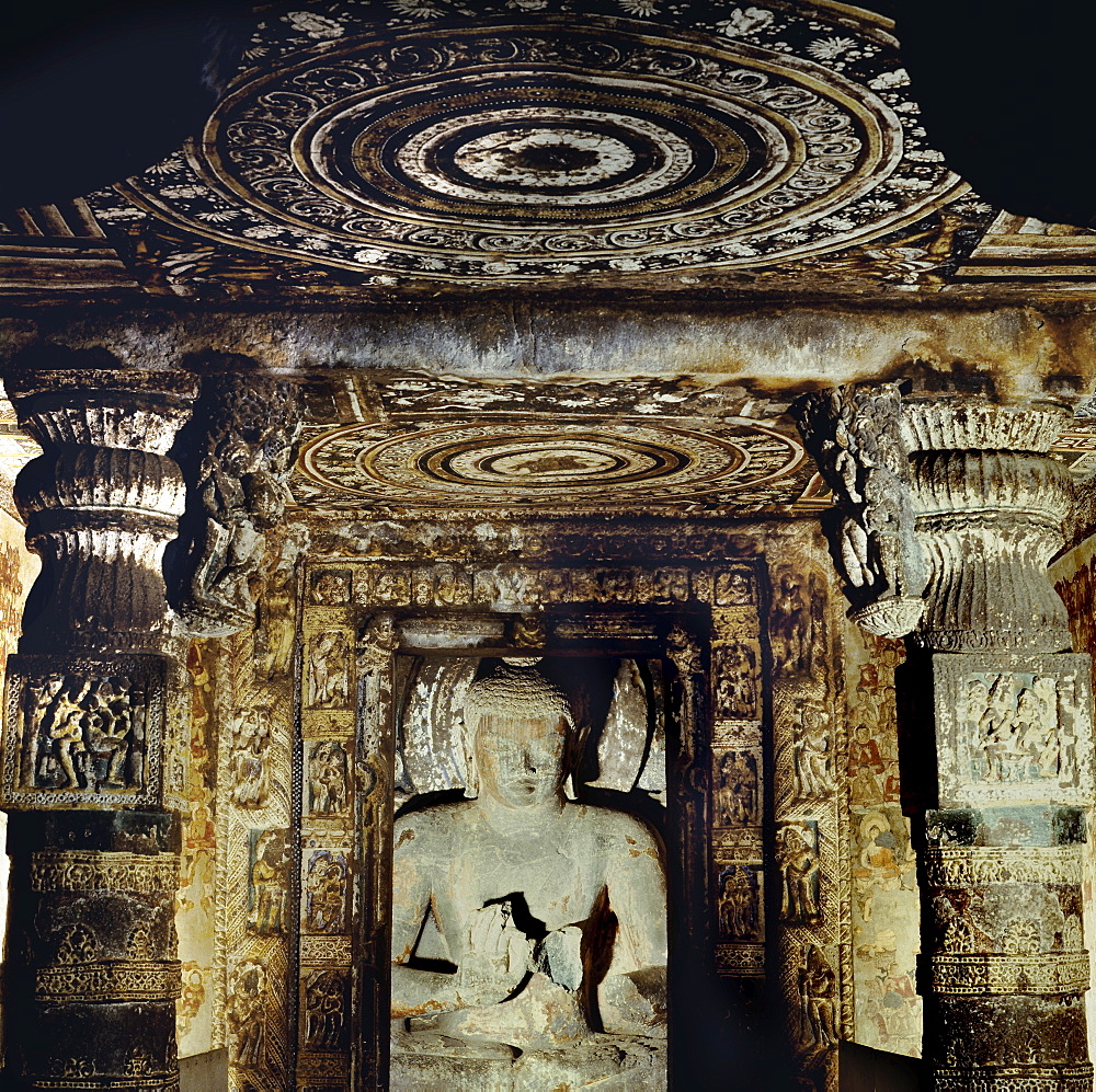 Detail from Buddhist Cave No. 2, Ajanta, UNESCO World Heritage Site, Maharashtra, India, Asia